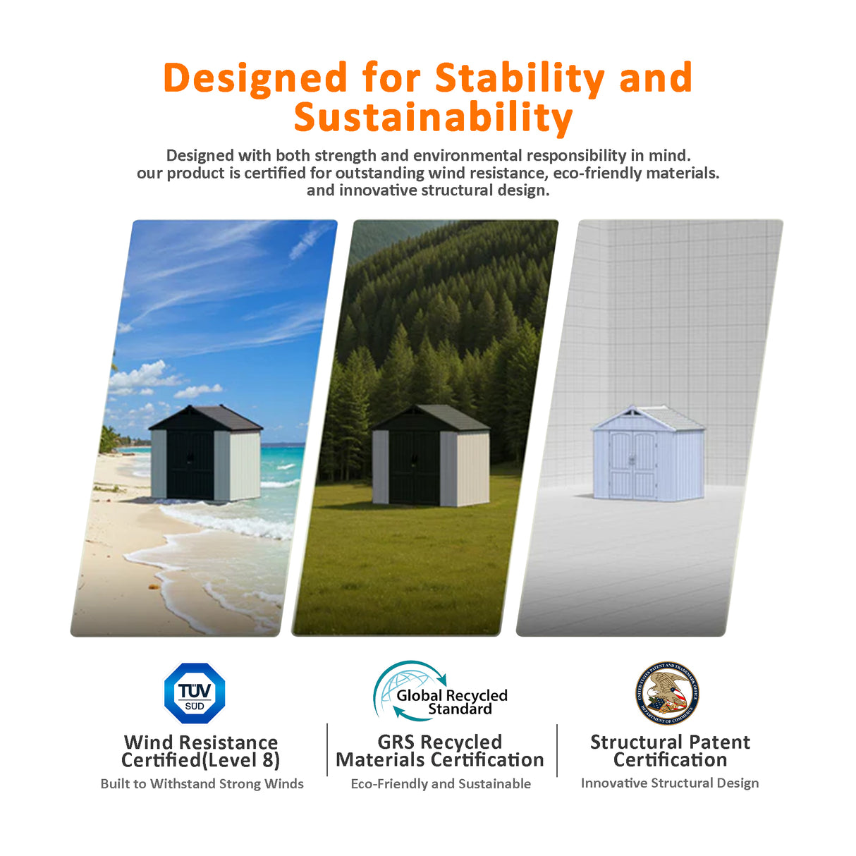 Premium Garden Shed with Floor Patioslife Kick-it ProLock™ Tool-Free Snap-Lock Resin – Weatherproof Outdoor Storage Shed with Floor, UV Resistant, Lockable Backyard Tool Shed for Tools, Bikes & Lawn Mower