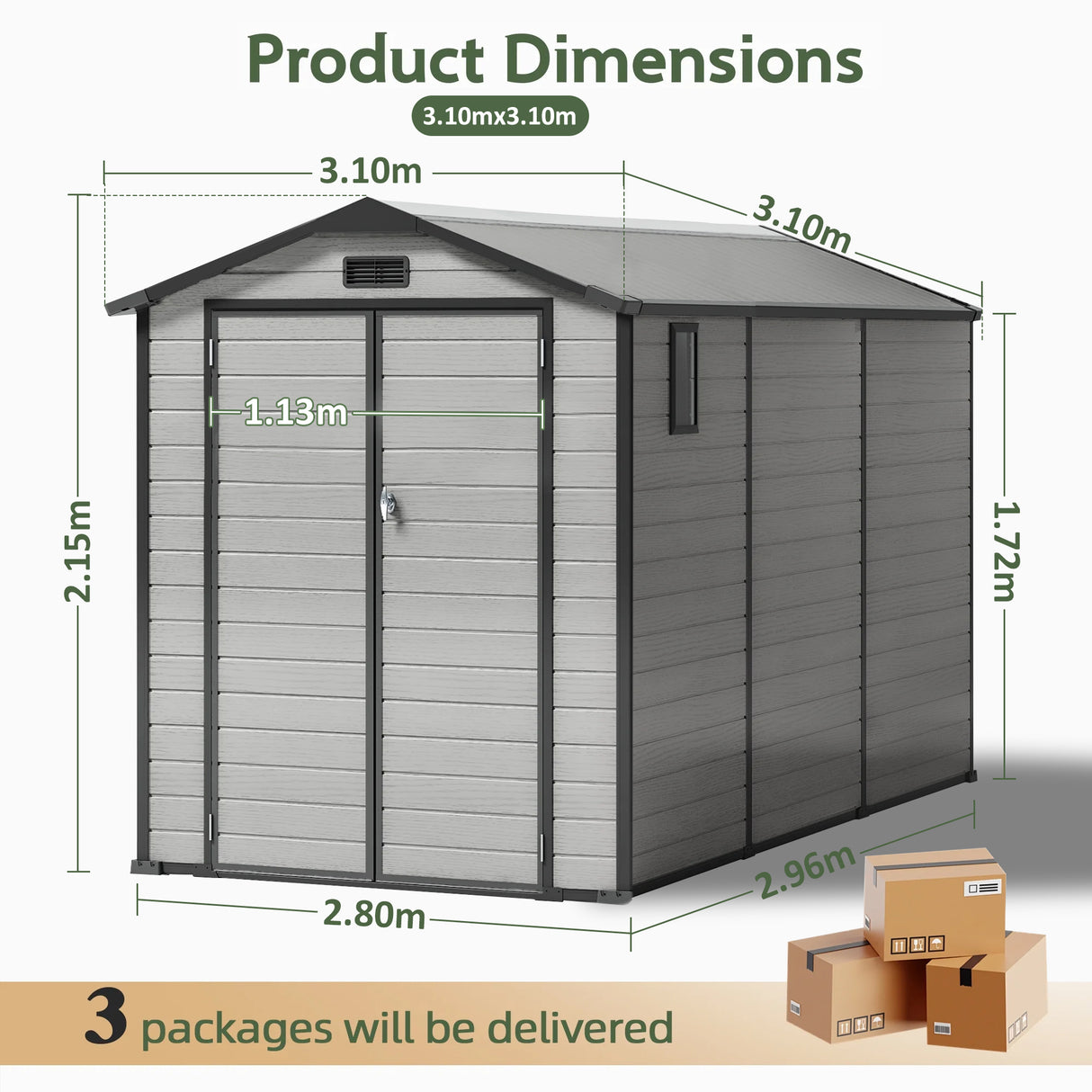 Outdoor Storage Shed with Floor Patioslife YardVault , All-Weather Waterproof Plastic Garden Shed  in Resin with Lock and Window for Backyard, Heavy-Duty Storage Shed for Tools, Bikes & Lawn Equipment