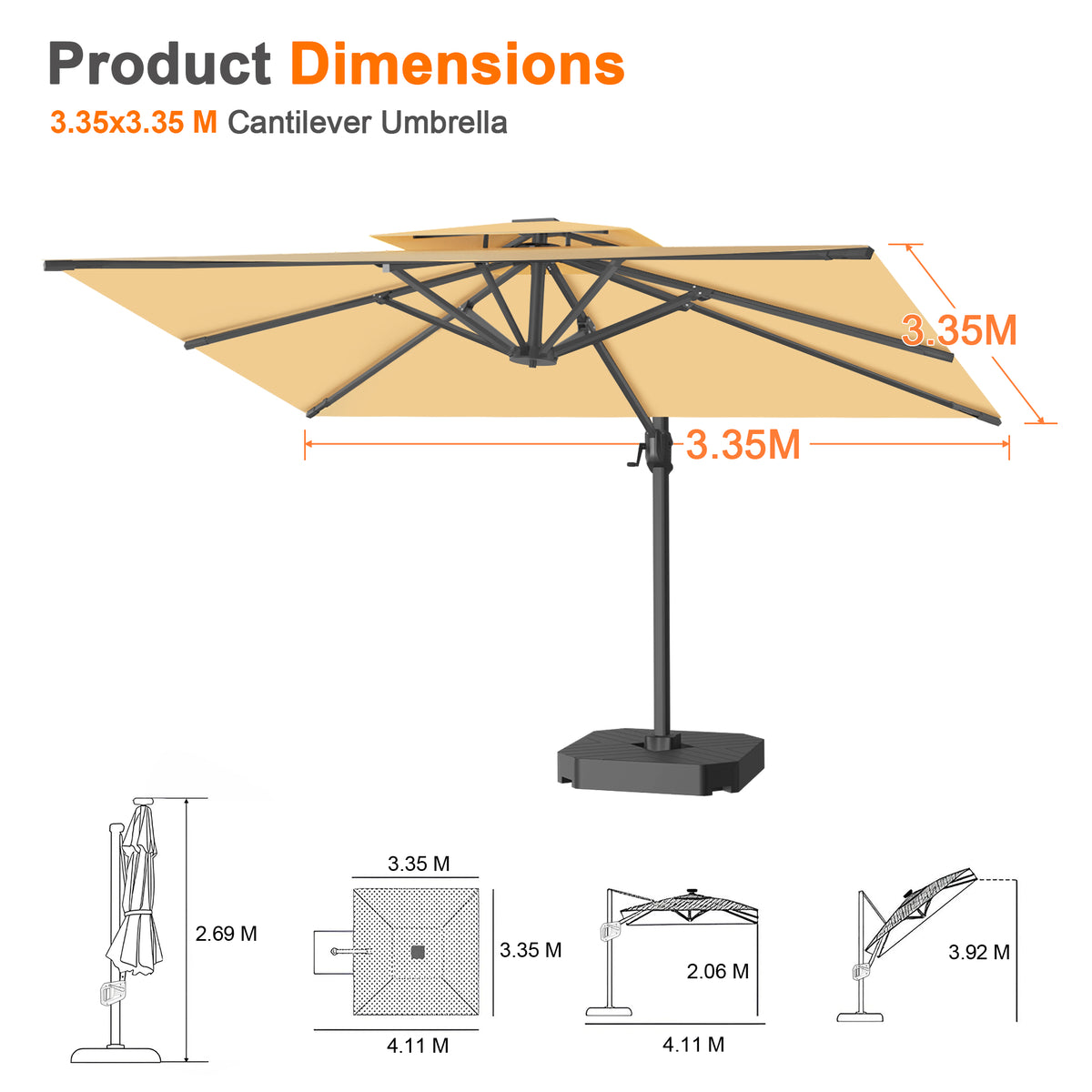 Patioslife Aegis Pro Cantilever Umbrella with Cross Base — Heavy-Duty Frame & Powder-Coated Aluminium Pole for Garden & Patio