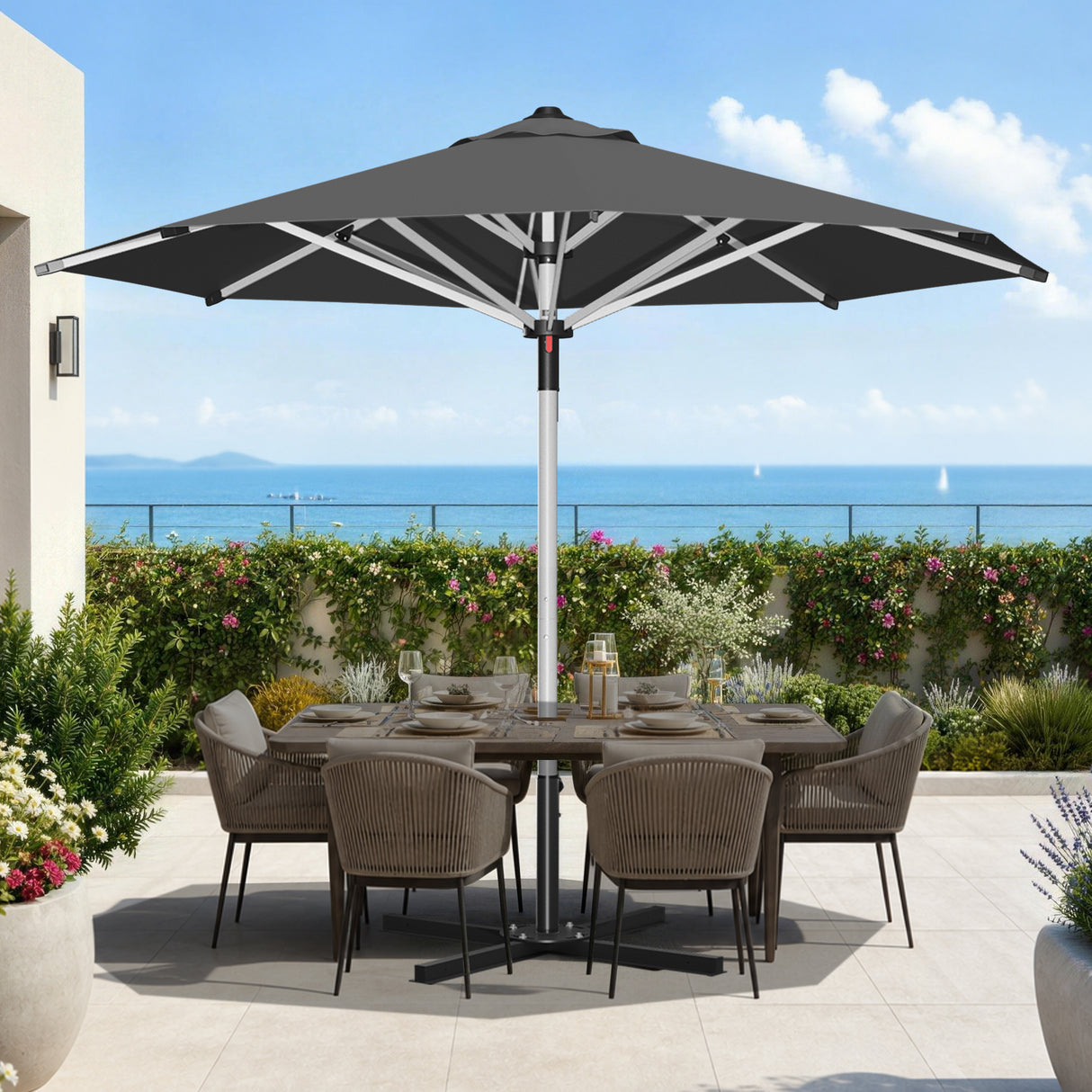 Patioslife Outdoor Umbrella — Square & Round | Heavy-Duty Aluminium Pole, Double-Vented Canopy | 2.7m, 3m & 3.35m
