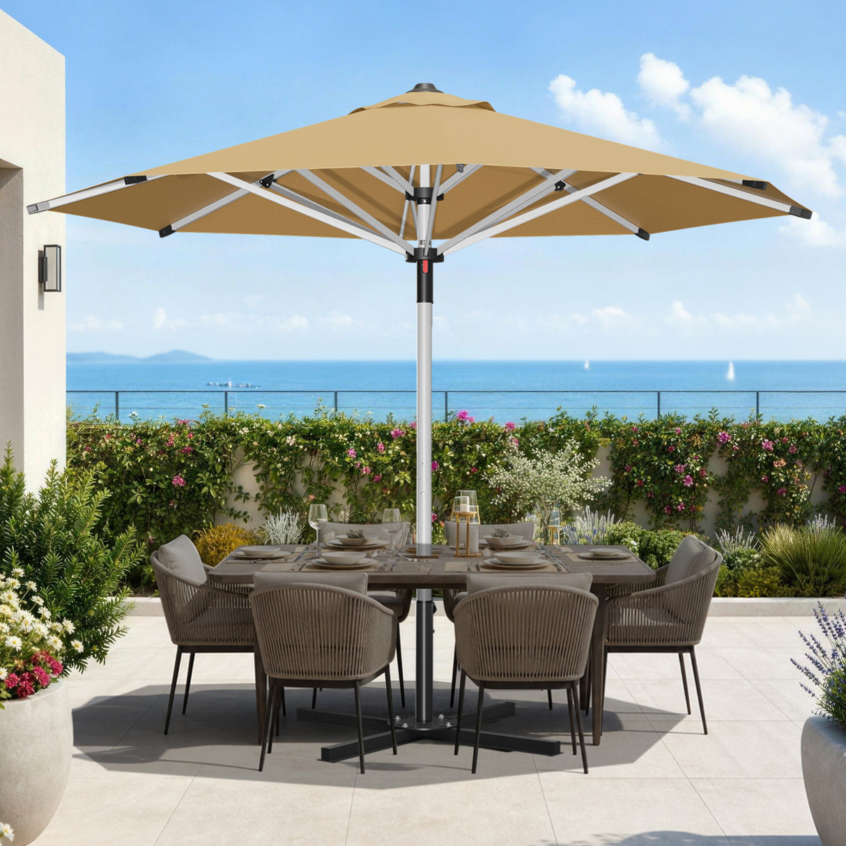 Patioslife Outdoor Umbrella — Square & Round | Heavy-Duty Aluminium Pole, Double-Vented Canopy | 2.7m, 3m & 3.35m