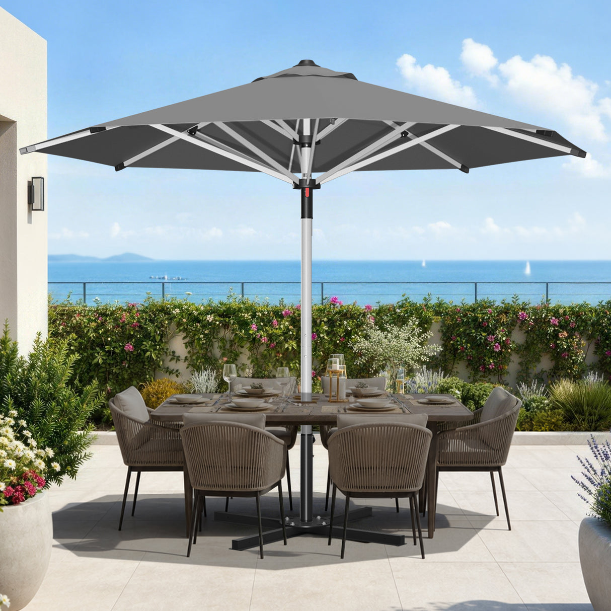 Patioslife Outdoor Umbrella — Square & Round | Heavy-Duty Aluminium Pole, Double-Vented Canopy | 2.7m, 3m & 3.35m