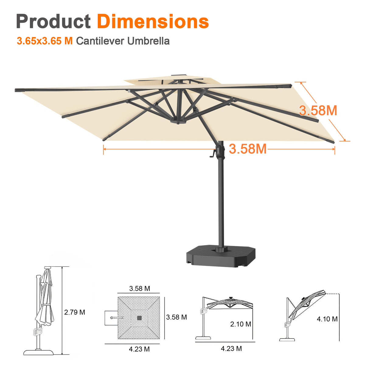 Patioslife Aegis Pro Cantilever Umbrella with Cross Base — Heavy-Duty Frame & Powder-Coated Aluminium Pole for Garden & Patio