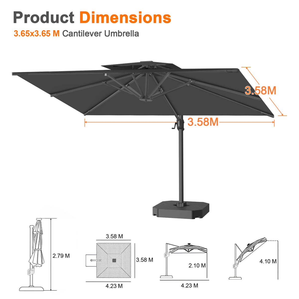 Patioslife Aegis Pro Cantilever Umbrella with Cross Base — Heavy-Duty Frame & Powder-Coated Aluminium Pole for Garden & Patio