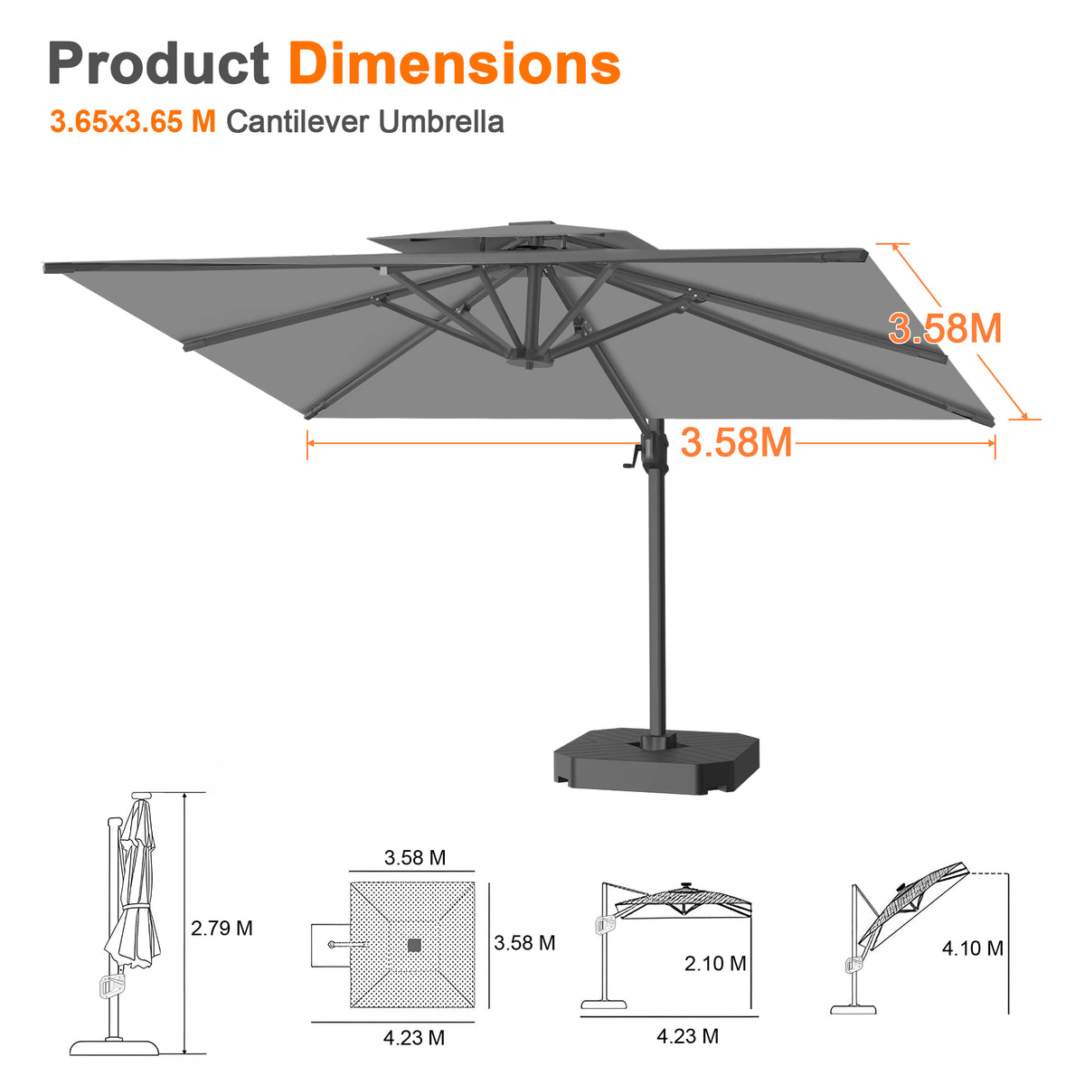 Patioslife Aegis Pro Cantilever Umbrella with Cross Base — Heavy-Duty Frame & Powder-Coated Aluminium Pole for Garden & Patio