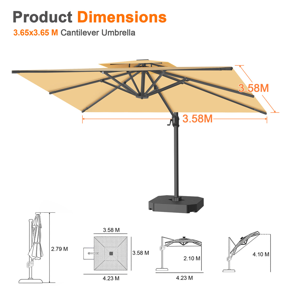 Patioslife Aegis Pro Cantilever Umbrella with Cross Base — Heavy-Duty Frame & Powder-Coated Aluminium Pole for Garden & Patio