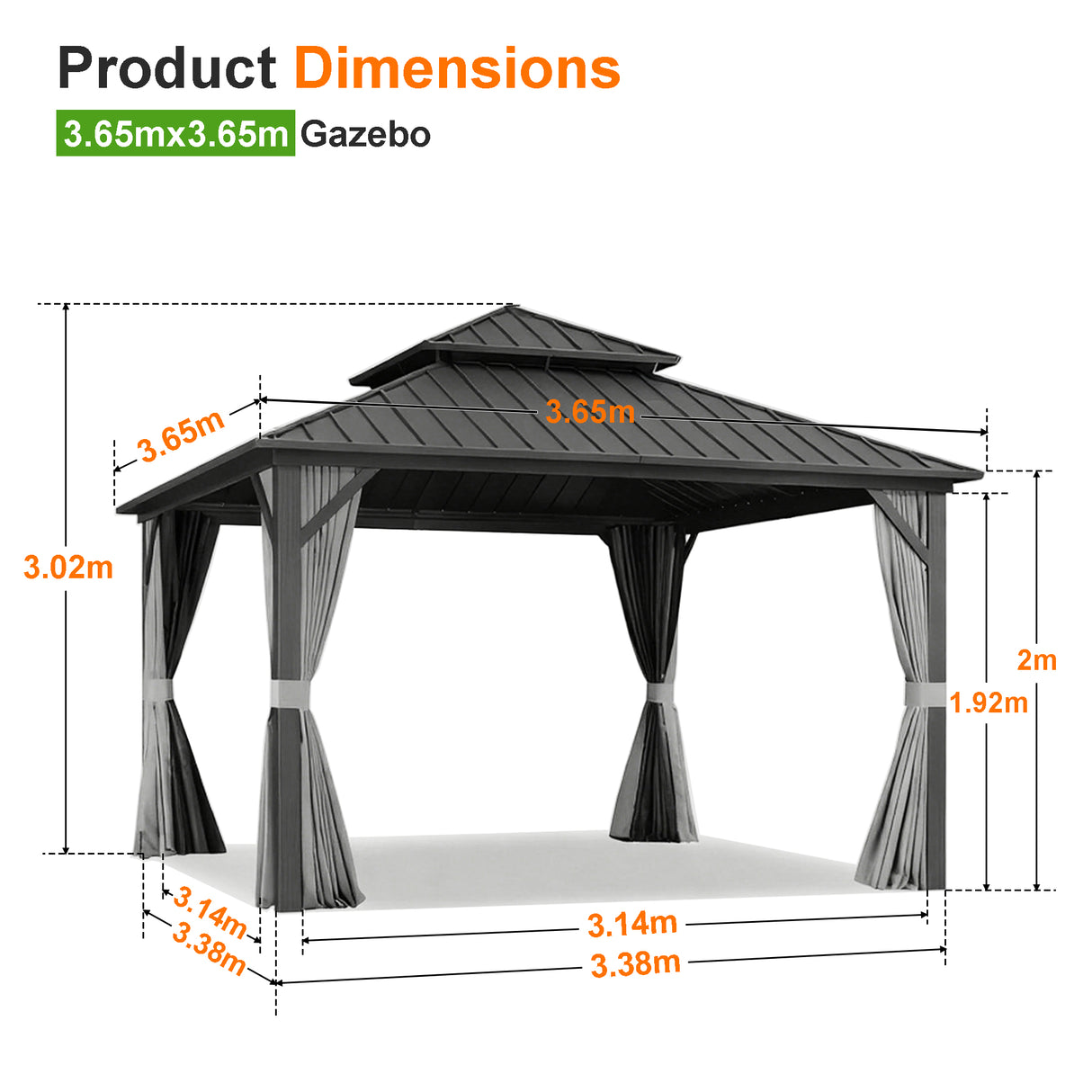 Patioslife Luxury Haven  Hardtop Gazebo with Drainage Gutters | Heavy Duty Aluminum Frame, Double Vented Roof & Curtains, Patio Pergola for Garden or Backyard