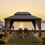 Patioslife Luxury Haven Coastal Hardtop Gazebo | Designed for Australian Outdoor Conditions with 120×120mm Aluminium Posts, Drainage Gutters, Double Vented Roof & Curtains