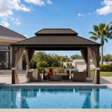 Patioslife Luxury Haven Coastal Hardtop Gazebo | Designed for Australian Outdoor Conditions with 120×120mm Aluminium Posts, Drainage Gutters, Double Vented Roof & Curtains