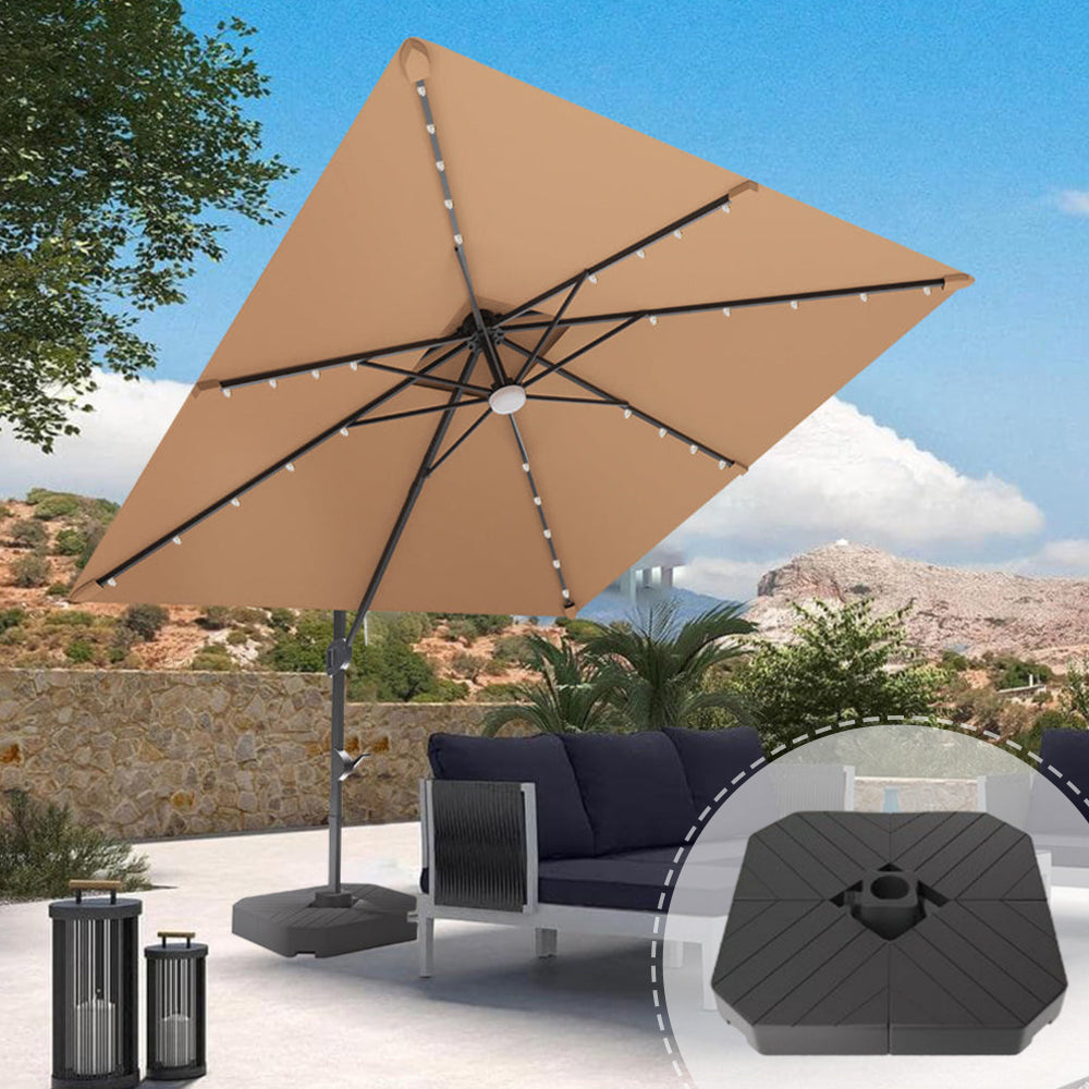 Patioslife Aegis Pro Cantilever Umbrella with LED Lights, Fibreglass Ribs & Powder-Coated Aluminium Pole — Perfect for Garden & Patio