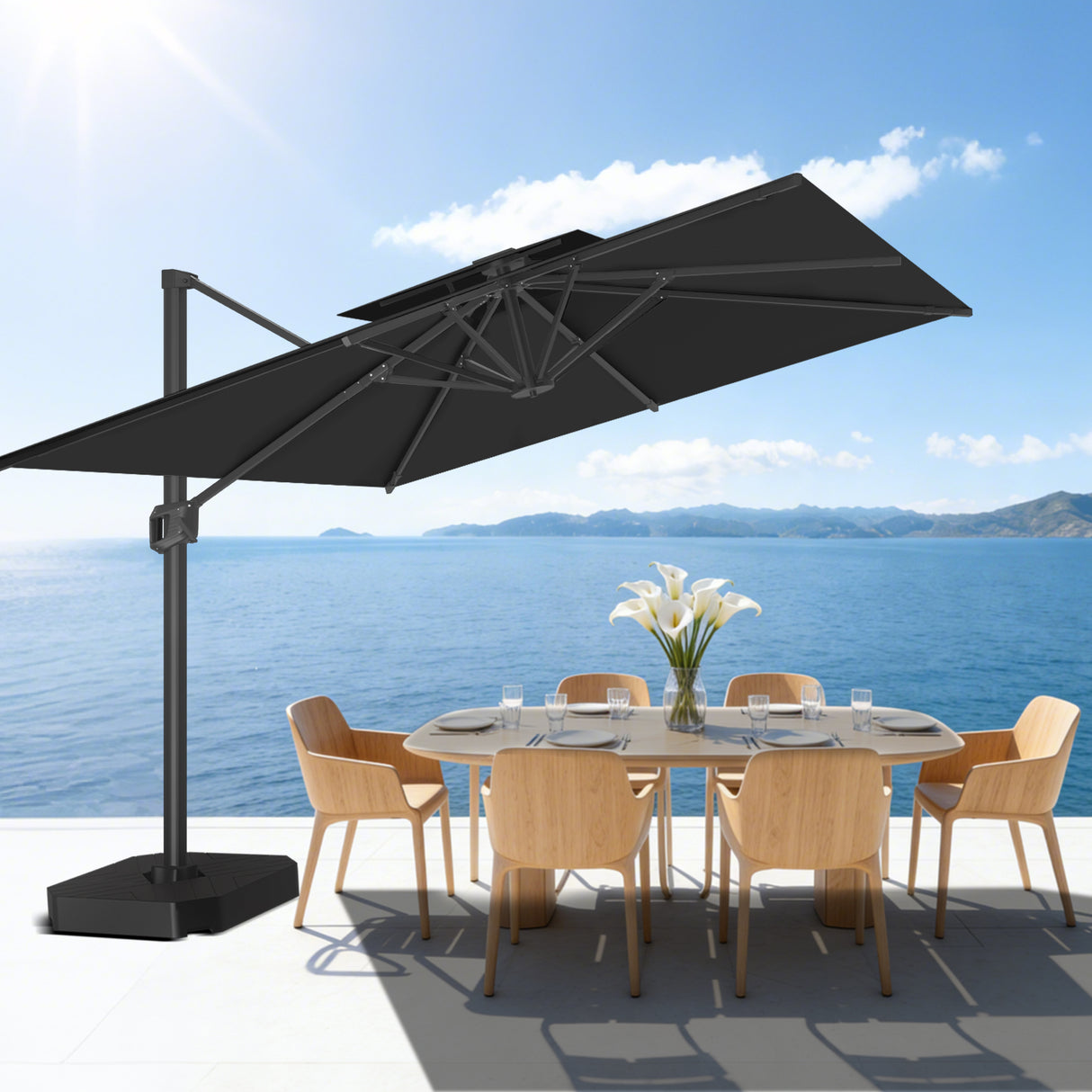 Patioslife Aegis Pro Cantilever Umbrella with Cross Base — Heavy-Duty Frame & Powder-Coated Aluminium Pole for Garden & Patio