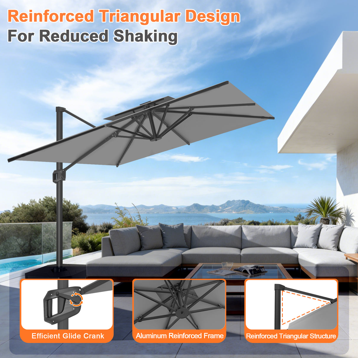 Patioslife Aegis Pro Cantilever Umbrella with Cross Base — Heavy-Duty Frame & Powder-Coated Aluminium Pole for Garden & Patio