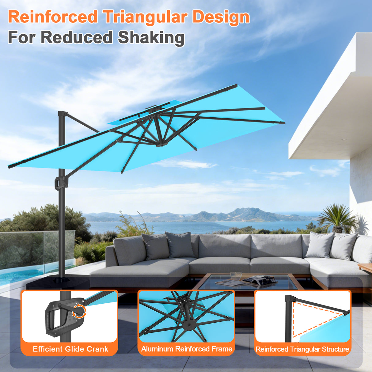 Patioslife Aegis Pro Cantilever Umbrella with Cross Base — Heavy-Duty Frame & Powder-Coated Aluminium Pole for Garden & Patio