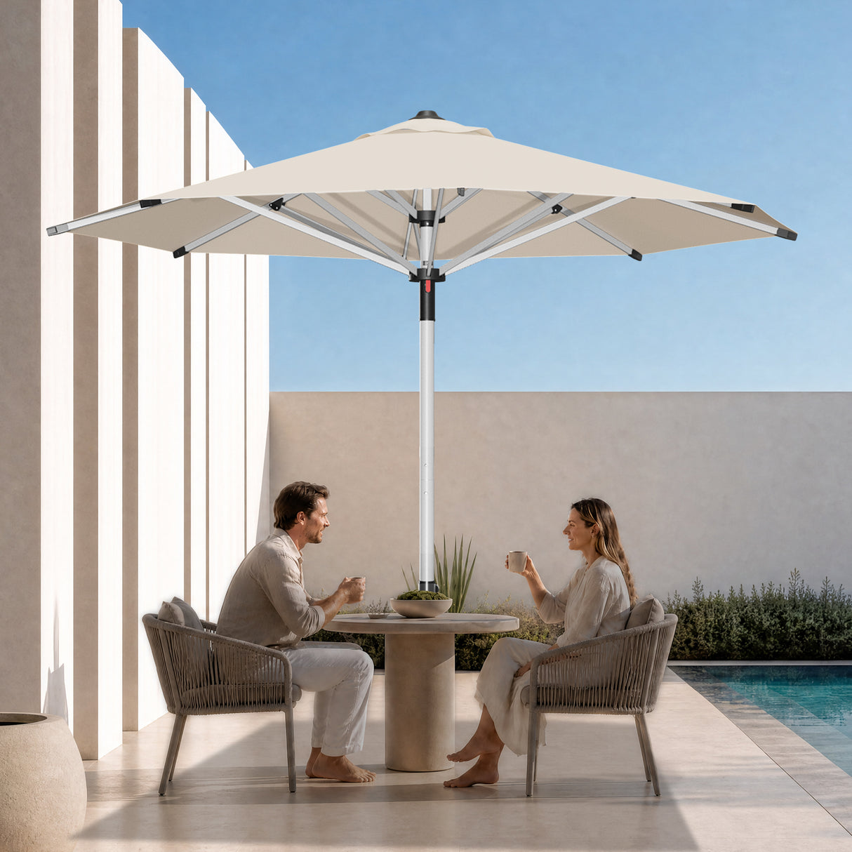 Patioslife Outdoor Umbrella — Square & Round | Heavy-Duty Aluminium Pole, Double-Vented Canopy | 2.7m, 3m & 3.35m