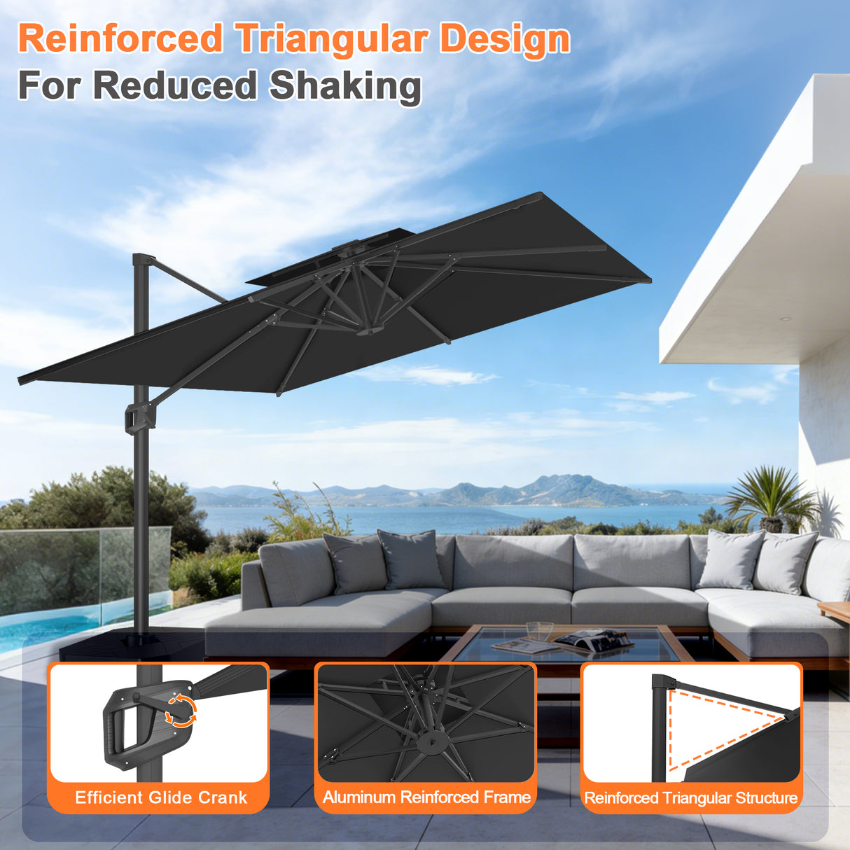 Patioslife Aegis Pro Cantilever Umbrella with Cross Base — Heavy-Duty Frame & Powder-Coated Aluminium Pole for Garden & Patio