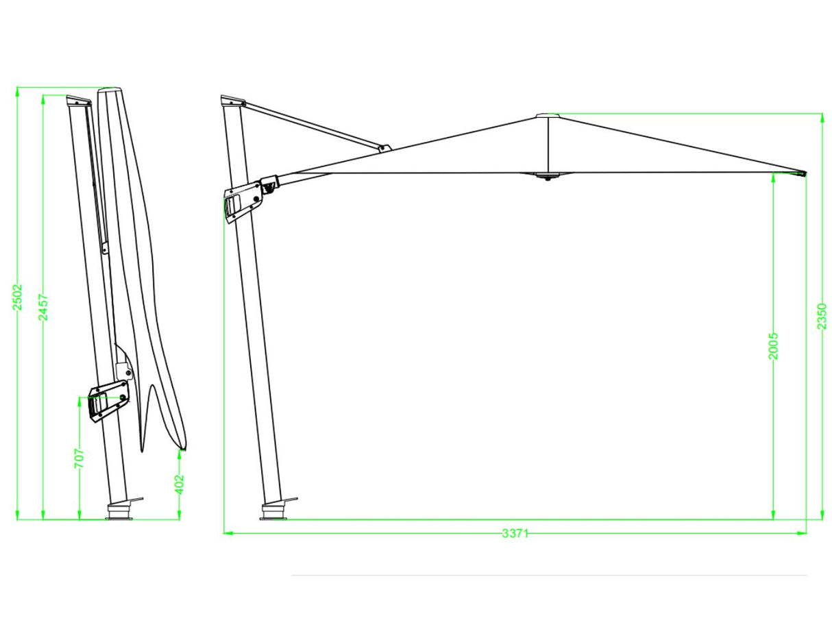 Patioslife Agave™ | 3 m Square Cantilever Umbrella – Offset Design with Wind Vent for Decks, Poolsides & Patios