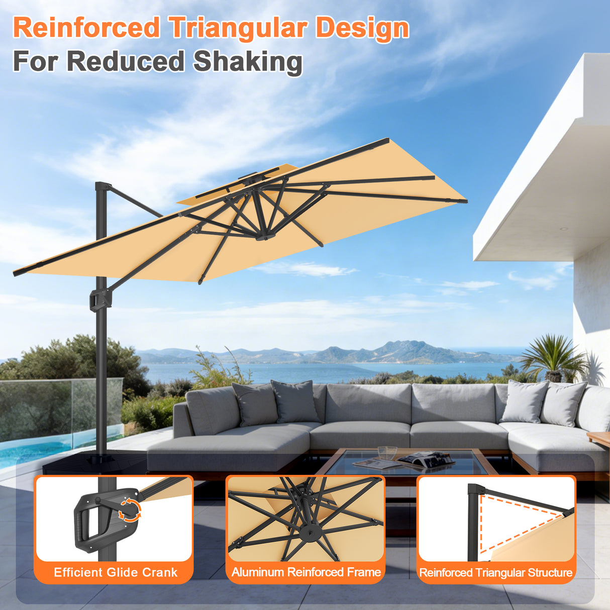 Patioslife Aegis Pro Cantilever Umbrella with Cross Base — Heavy-Duty Frame & Powder-Coated Aluminium Pole for Garden & Patio