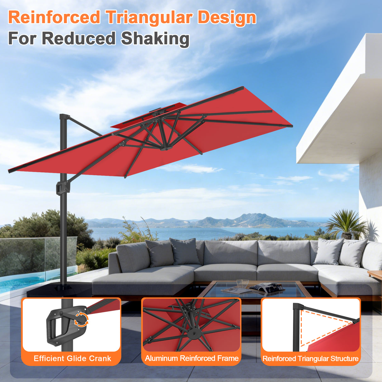 Patioslife Aegis Pro Cantilever Umbrella with Cross Base — Heavy-Duty Frame & Powder-Coated Aluminium Pole for Garden & Patio
