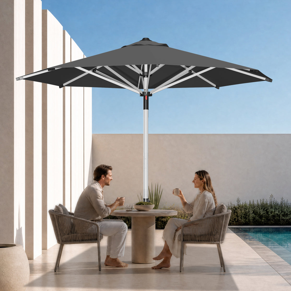 Patioslife Outdoor Umbrella — Square & Round | Heavy-Duty Aluminium Pole, Double-Vented Canopy | 2.7m, 3m & 3.35m