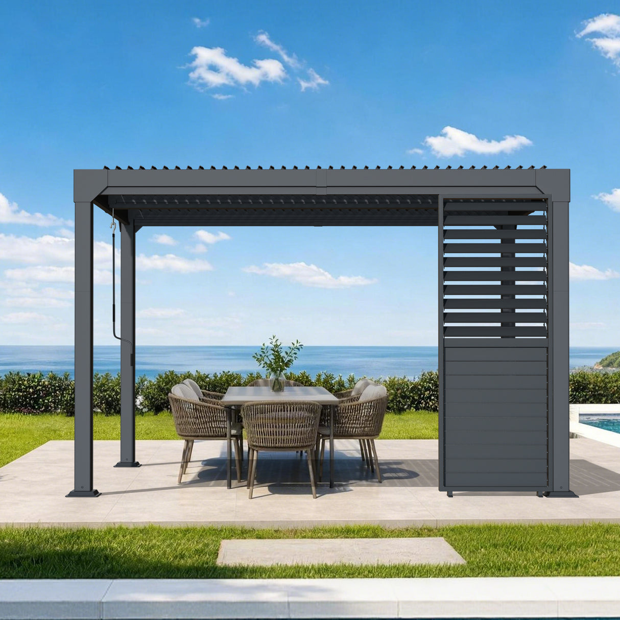 Patioslife Atlantic Series Aluminium Louvre Side Panel – Pergola Sidewall with Adjustable Louvers for Privacy, Shade and Wind Protection