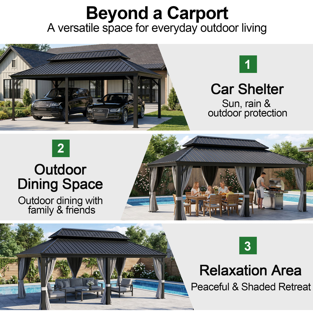 Patioslife Aluminium Carport with Steel Roof – Weatherproof Canopy for Cars, Motorbikes & Campervans