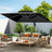 Patioslife 3×3m Black Aegis Premium cantilever umbrella with LED strip ribs shading a modern garden patio sofa set