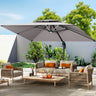 Patioslife 3×3m Charcoal Aegis Premium cantilever umbrella with LED strip ribs over modern patio sofa seating