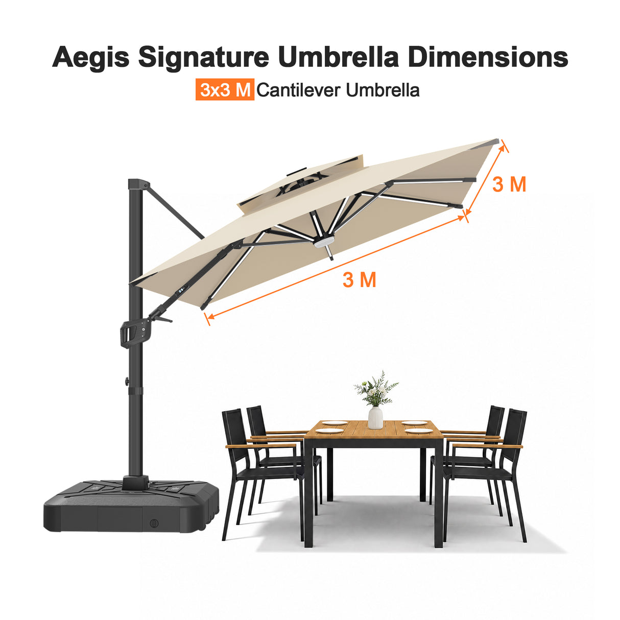 Patioslife Aegis Signature Rotating Cantilever Patio Umbrella with Adjustable Tilt | Large Outdoor Shade Umbrella for Garden, Deck & Poolside,  Includes Free Premium Cover