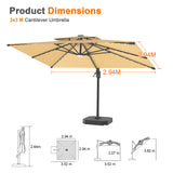 Patioslife Aegis Pro Cantilever Umbrella with LED Lights, Reinforced & Powder-Coated Aluminium Ribs and Pole — Perfect for Garden & Patio