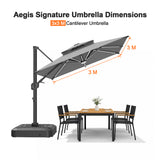Patioslife Aegis Signature Rotating Cantilever Patio Umbrella with Adjustable Tilt | Large Outdoor Shade Umbrella for Garden, Deck & Poolside,  Includes Free Premium Cover