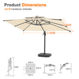 Patioslife Aegis Pro Cantilever Umbrella with LED Lights, Reinforced & Powder-Coated Aluminium Ribs and Pole — Perfect for Garden & Patio