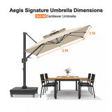 Patioslife Aegis Signature Rotating Cantilever Patio Umbrella with Adjustable Tilt | Large Outdoor Shade Umbrella for Garden, Deck & Poolside,  Includes Free Premium Cover