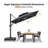 Patioslife Aegis Signature Rotating Cantilever Patio Umbrella with Adjustable Tilt | Large Outdoor Shade Umbrella for Garden, Deck & Poolside,  Includes Free Premium Cover