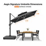 Patioslife Aegis Signature Rotating Cantilever Patio Umbrella with Adjustable Tilt | Large Outdoor Shade Umbrella for Garden, Deck & Poolside,  Includes Free Premium Cover