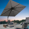 Patioslife 3x3m Charcoal LED cantilever umbrella shading modern outdoor lounge furniture at sunset