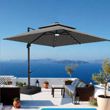 Patioslife 3x3m Charcoal LED cantilever umbrella shading terrace sofa seating with sea view