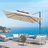Patioslife 3x3m Cream LED cantilever umbrella shading patio lounge furniture with ocean view