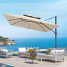 Patioslife 3x3m Cream LED cantilever umbrella shading patio lounge furniture with ocean view