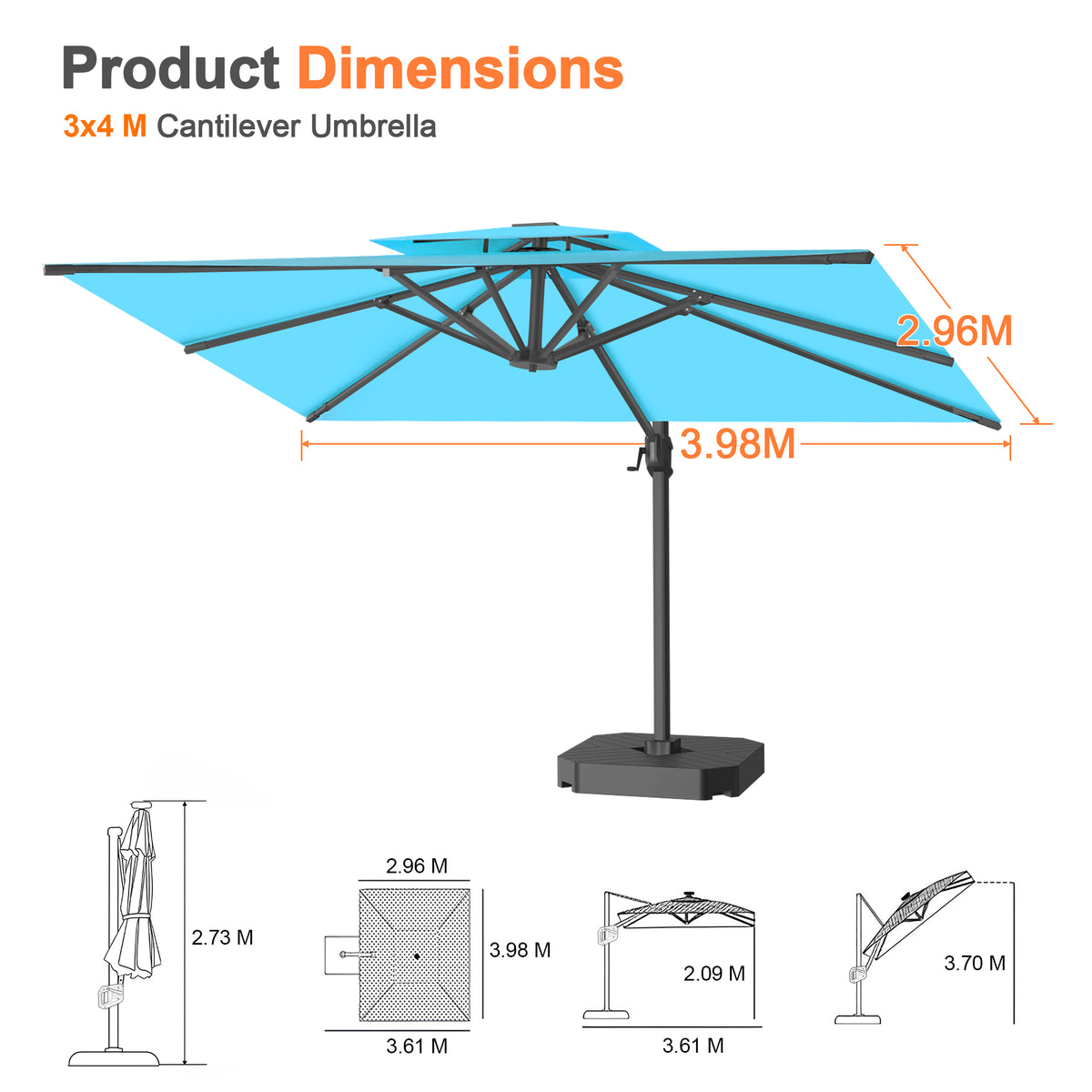 Patioslife Aegis Pro Cantilever Umbrella with Cross Base — Heavy-Duty Frame & Powder-Coated Aluminium Pole for Garden & Patio
