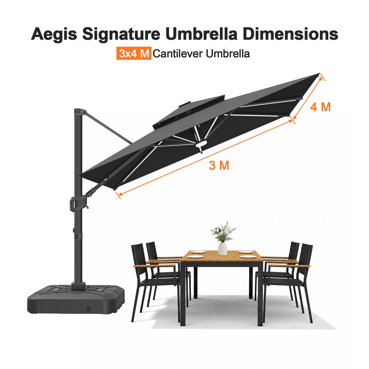Patioslife Aegis Signature Rotating Cantilever Patio Umbrella with Adjustable Tilt | Large Outdoor Shade Umbrella for Garden, Deck & Poolside,  Includes Free Premium Cover