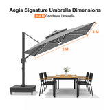 Patioslife Aegis Signature Rotating Cantilever Patio Umbrella with Adjustable Tilt | Large Outdoor Shade Umbrella for Garden, Deck & Poolside,  Includes Free Premium Cover