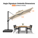 Patioslife Aegis Signature Rotating Cantilever Patio Umbrella with Adjustable Tilt | Large Outdoor Shade Umbrella for Garden, Deck & Poolside,  Includes Free Premium Cover