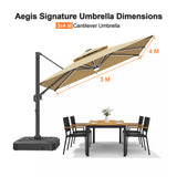 Patioslife Aegis Signature Rotating Cantilever Patio Umbrella with Adjustable Tilt | Large Outdoor Shade Umbrella for Garden, Deck & Poolside,  Includes Free Premium Cover