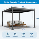 Patioslife Atlantic™ | Aluminium Louvered Pergola with Adjustable Roof, Freestanding All-Weather Shelter for Deck, Patio & Poolside
