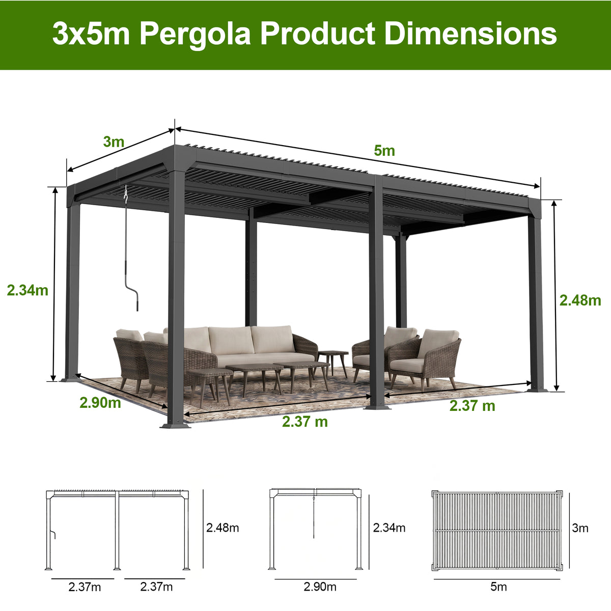 Patioslife Atlantic | Aluminium & Steel Louvred Pergola with Adjustable Roof, Freestanding Alfresco Shelter for Patio, Deck & Poolside