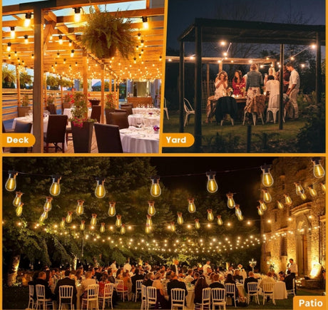 Patioslife™| 30M Outdoor Festoon Lights – 1 Pack String Lights with 30+2 S14 LED Bulbs, Waterproof & Shatterproof, 2700K Warm White Light for Party, Garden, Yard