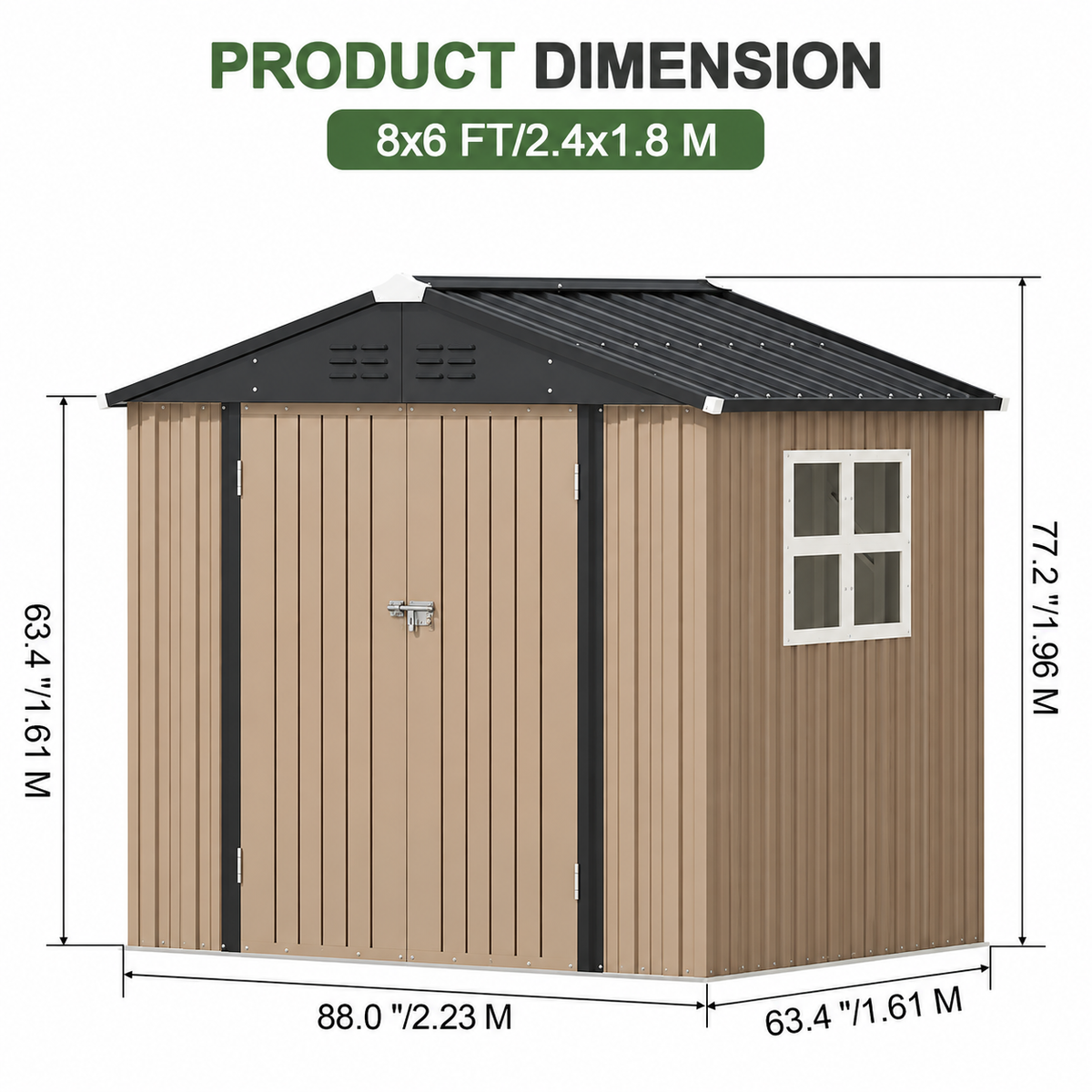Patioslife Galvanised Steel Gable Roof Metal Garden Shed, Outdoor Storage Shed-All-Weather Backyard Storage Unit for Garden Tools-Patioslife