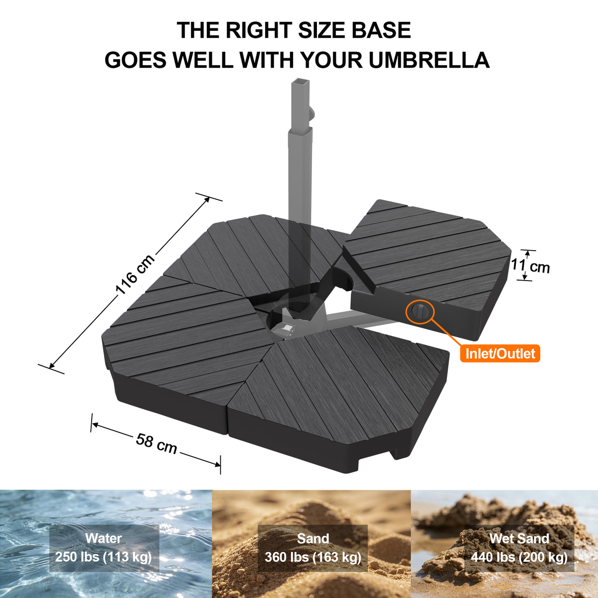 Patioslife 200kg Large Base for Aegis Series 2-Tier Cantilever Umbrella-4pcs