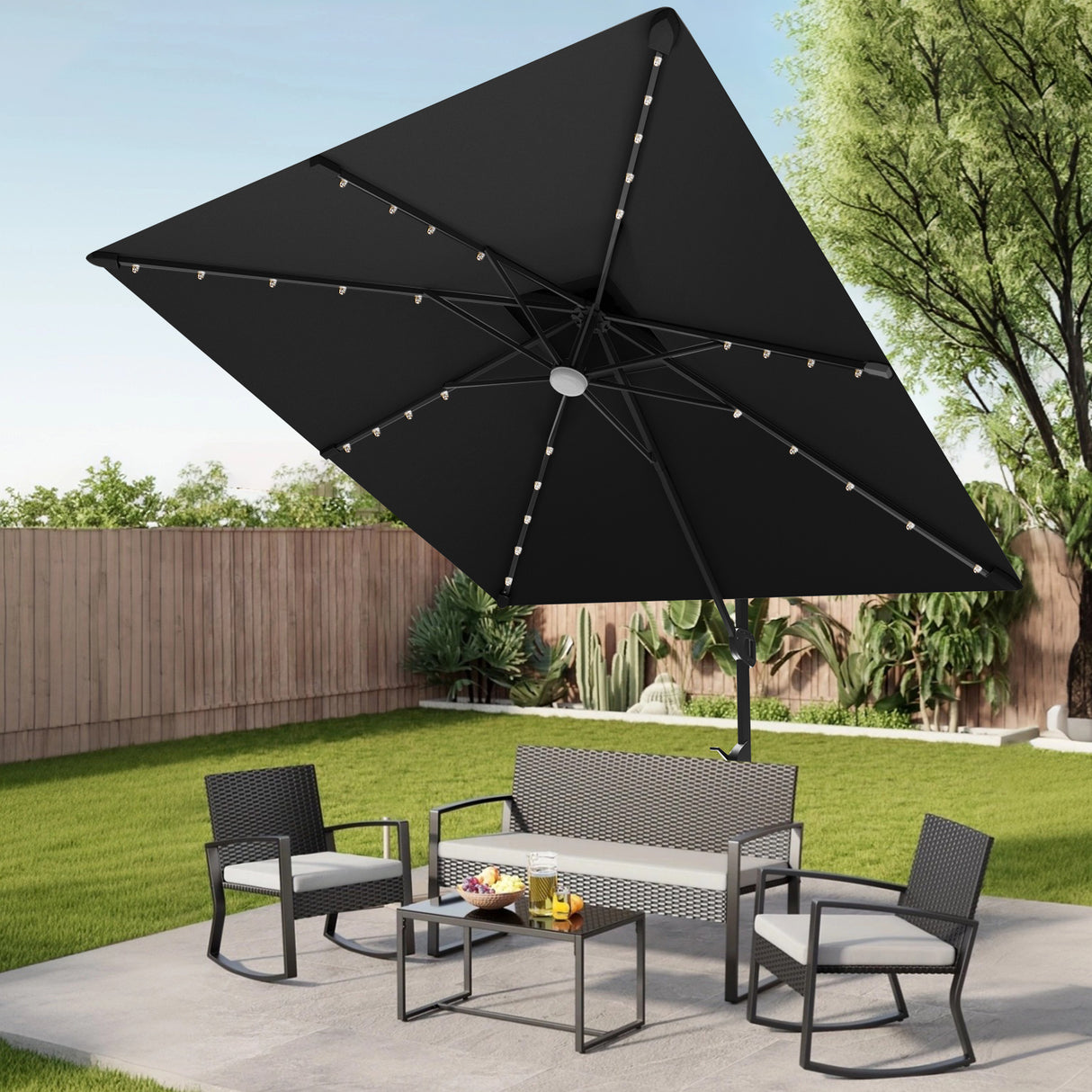 Patioslife Aegis Pro Cantilever Umbrella,LED Lights, Reinforced & Powder-Coated Aluminium Ribs and Pole,Garden & Patio,black