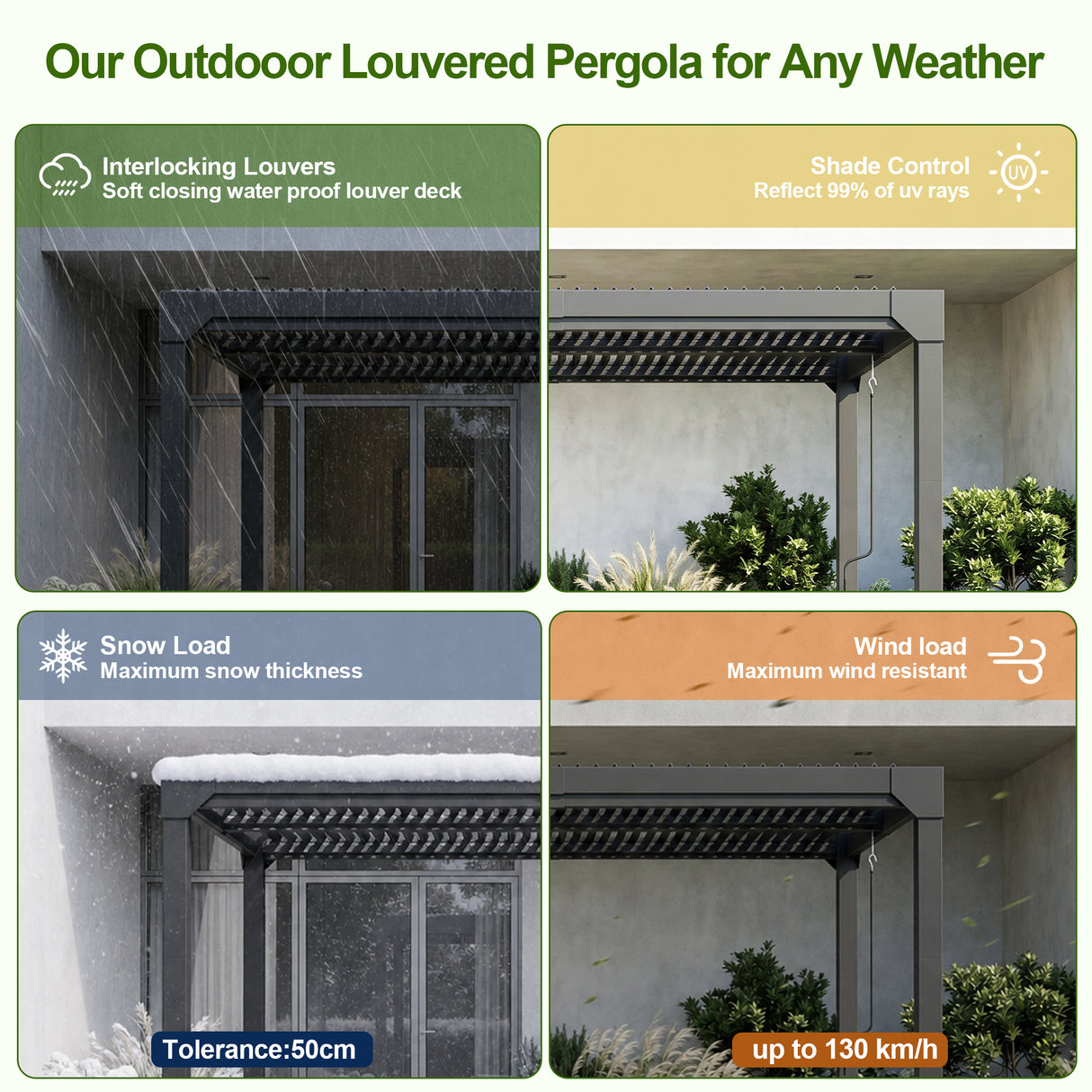 Patioslife Atlantic | Metal Louvred Pergola with Adjustable Roof & Ambient LED Lighting, Freestanding Alfresco Shelter for Patio, Deck & Poolside